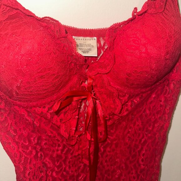 Apostrophe Red Lace Chemise Lingerie Top - Picture 2 of 4